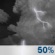 Sunday Night: A 50 percent chance of showers and thunderstorms.  Mostly cloudy, with a low around 63. Southwest wind around 5 mph becoming calm. 